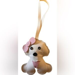 White Faux-Leather Dog puppy bag Charm key chain w/ Pink Bow NWT